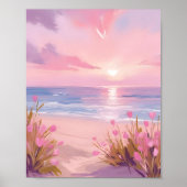Roze Blush Strand Zonsondergang Pastel Waterverf Poster (Voorkant)
