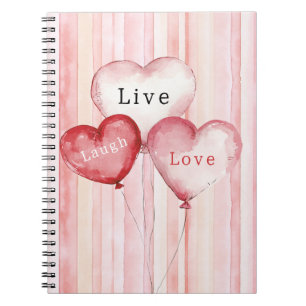 Roze Blush Strepen Hart Ballonnen Live Laugh Love Notitieboek