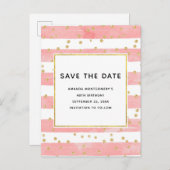 Roze Blush Stripes en Gold Confetti Save the Date Uitnodiging Briefkaart (Voorkant / Achterkant)