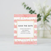 Roze Blush Stripes en Gold Confetti Save the Date Uitnodiging Briefkaart (Staand voorkant)