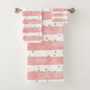 Roze Blush Stripes   Faux Gold Confetti Bad Handdoek