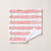 Roze Blush Stripes | Faux Gold Confetti Bad Handdoek (Wasdoekje)