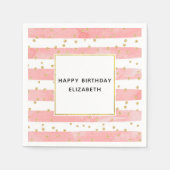 Roze Blush Stripes & Faux Gold Confetti Birthda Servet (Voorkant)