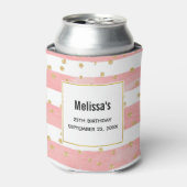 Roze Blush Stripes | Faux Gold Confetti Birthday Blikjeskoeler (Blikje Voorkant)