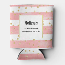 Roze Blush Stripes | Faux Gold Confetti Birthday Blikjeskoeler