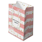 Roze Blush Stripes | Faux Gold Confetti Birthday Medium Cadeauzakje (Achterkant Gekanteld)