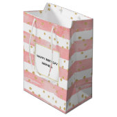 Roze Blush Stripes | Faux Gold Confetti Birthday Medium Cadeauzakje (Voorkant Gekanteld)