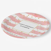 Roze Blush Stripes & Faux Gold Confetti Birthday Papieren Bordje (Gekanteld)