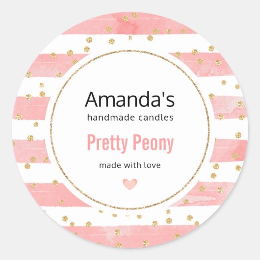 Roze Blush Stripes | Faux Gold Confetti Candle Ronde Sticker (Voorkant)