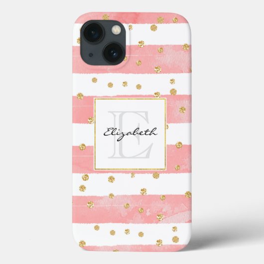 Roze Blush Stripes | Faux Gold Confetti Case-Mate iPhone Case (Achterkant)