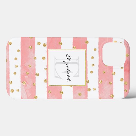 Roze Blush Stripes | Faux Gold Confetti Case-Mate iPhone Case (Achterkant (horizontaal))