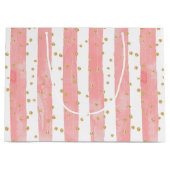 Roze Blush Stripes | Faux Gold Confetti Groot Cadeauzakje (Voorkant)
