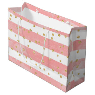 Roze Blush Stripes   Faux Gold Confetti Groot Cadeauzakje
