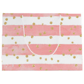 Roze Blush Stripes | Faux Gold Confetti Groot Cadeauzakje (Achterkant)