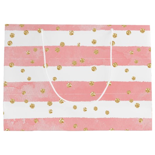 Roze Blush Stripes | Faux Gold Confetti Groot Cadeauzakje (Achterkant)