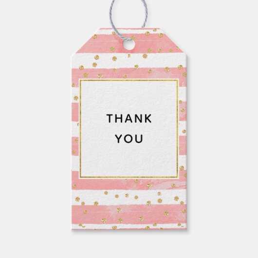Roze Blush Stripes | Faux Gold Confetti Hartelijk Cadeaulabel (Voorkant)