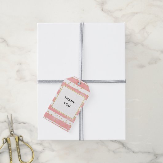 Roze Blush Stripes | Faux Gold Confetti Hartelijk  Cadeaulabel (Met Touw)
