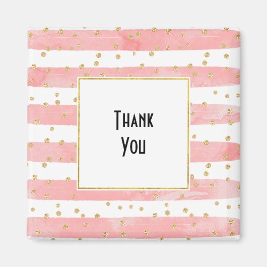 Roze Blush Stripes | Faux Gold Confetti Hartelijk  Magneet (Voorkant)
