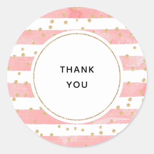 Roze Blush Stripes | Faux Gold Confetti Hartelijk  Ronde Sticker (Voorkant)