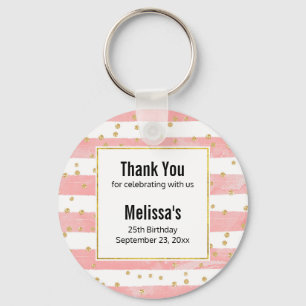 Roze Blush Stripes Faux Gold Confetti Hartelijk Sleutelhanger