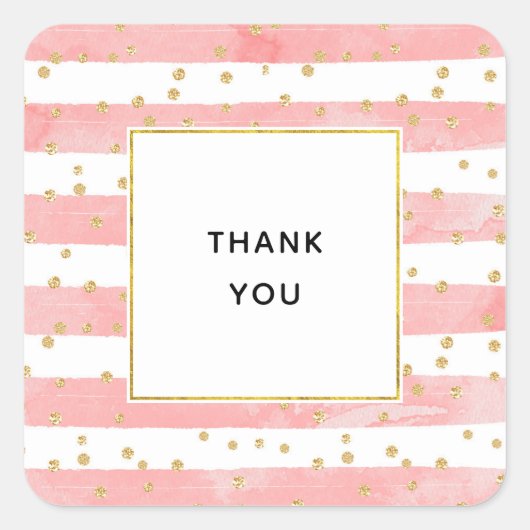 Roze Blush Stripes | Faux Gold Confetti Hartelijk  Vierkante Sticker (Voorkant)