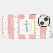 Roze Blush Stripes | Faux Gold Confetti iPhone Hoesje (Achterkant horizontaal)