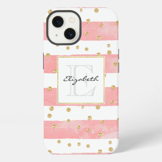 Roze Blush Stripes | Faux Gold Confetti iPhone Hoesje (Achterkant)