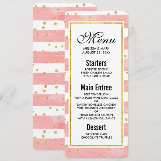 Roze Blush Stripes | Faux Gold Confetti Kaart (Voorkant / Achterkant)