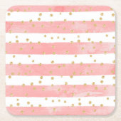 Roze Blush Stripes | Faux Gold Confetti Kartonnen Onderzetters (Voorkant)