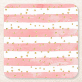 Roze Blush Stripes | Faux Gold Confetti Kartonnen Onderzetters