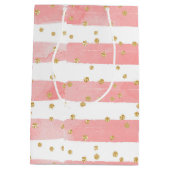 Roze Blush Stripes | Faux Gold Confetti Medium Cadeauzakje (Achterkant)
