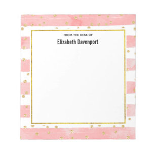 Roze Blush Stripes   Faux Gold Confetti Notitieblok