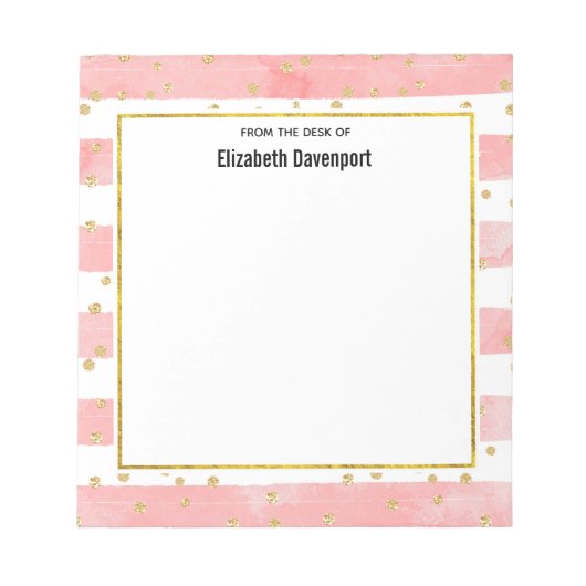 Roze Blush Stripes | Faux Gold Confetti Notitieblok (Voorkant)
