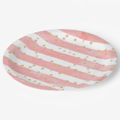 Roze Blush Stripes & Faux Gold Confetti Papieren Bordje (Gekanteld)