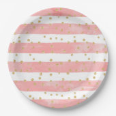 Roze Blush Stripes & Faux Gold Confetti Papieren Bordje (Voorkant)