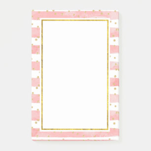 Roze Blush Stripes   Faux Gold Confetti Post-it® Notes