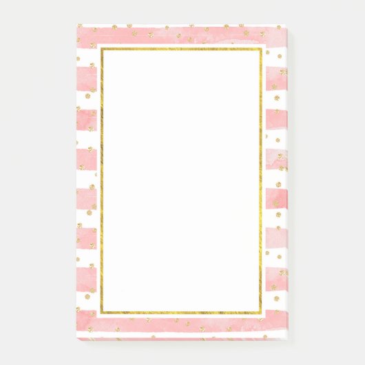 Roze Blush Stripes | Faux Gold Confetti Post-it® Notes (Voorkant)