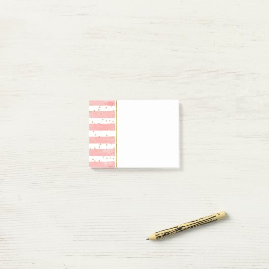 Roze Blush Stripes | Faux Gold Confetti Post-it® Notes (Op bureau)