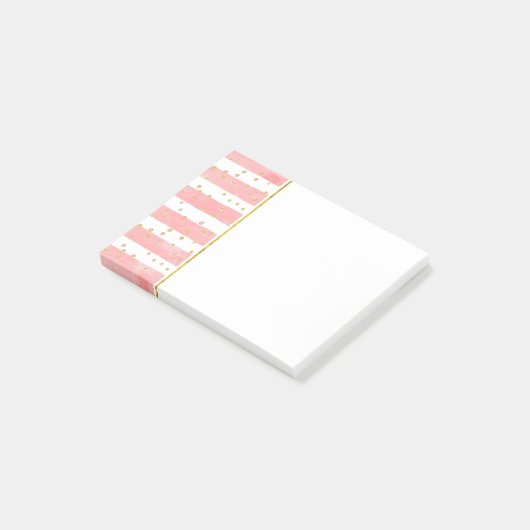 Roze Blush Stripes | Faux Gold Confetti Post-it® Notes (Schuin)