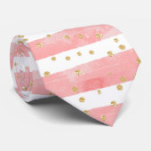 Roze Blush Stripes | Faux Gold Confetti Stropdas (Opgerold)