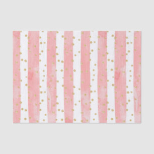 Roze Blush Stripes   Faux Gold Confetti Tissuepapier