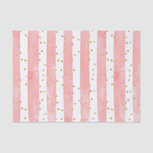 Roze Blush Stripes | Faux Gold Confetti Tissuepapier (Voorkant)