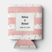 Roze Blush Stripes | Faux Gold Confetti Wedding Blikjeskoeler (Achterkant)