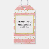 Roze Blush Stripes | Faux Gold Confetti Wedding Cadeaulabel (Voorkant)