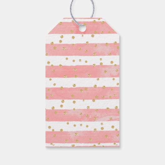 Roze Blush Stripes | Faux Gold Confetti Wedding Cadeaulabel (Achterkant)