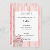 Roze Blush Stripes Floral Cupcake Verjaardag Kaart (Voorkant / Achterkant)