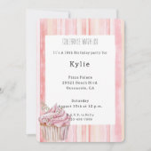 Roze Blush Stripes Floral Cupcake Verjaardag Kaart (Voorkant)