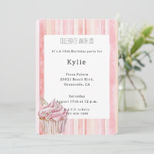 Roze Blush Stripes Floral Cupcake Verjaardag Kaart