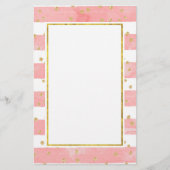 Roze Blush Stripes met Faux Gold Confetti Briefpapier (Voorkant)