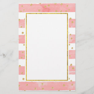 Roze Blush Stripes met Faux Gold Confetti Briefpapier